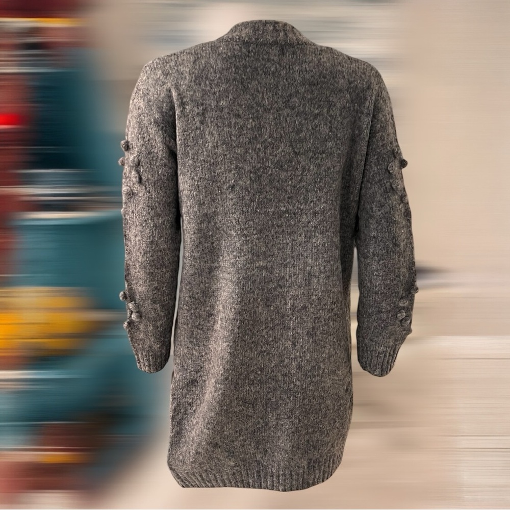 DOE & RAE Pom Pom accent open front cardigan S M L - Picture 7 of 8